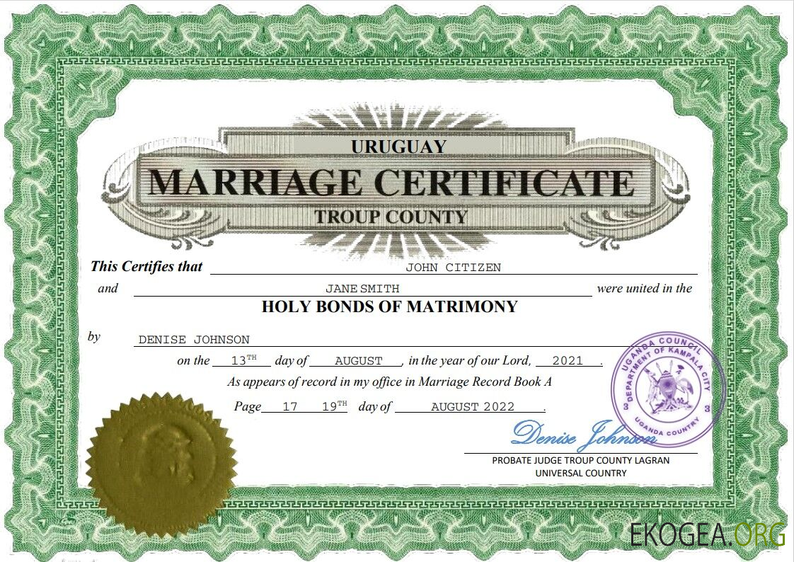 Modèle Word et PDF d'acte de mariage en Uruguay